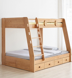 全實木兒童床，北歐小戶型帶抽屜子母床，簡約現代橡木高低床