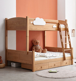 北歐全實木床，現代簡約橡木上床下桌，多功能組合兒童高低床
