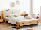 純實木兒童床，男女孩歐洲櫸木儲物床，簡約臥室1.2米單人床