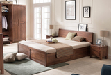 純實木雙人床黑胡桃木1.5米，1.8米美式簡約木蠟油臥室家具