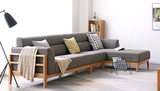 布藝沙發，北歐轉角實木貴妃沙發組合，簡約現代客廳家具套裝